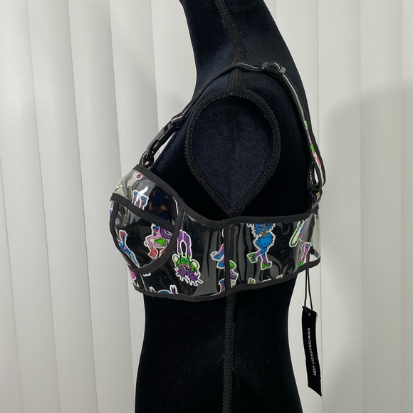 CLUB EXX Electro Terrestrial UV Monster Sticker Clear PVC Bra Crop Top Clear L - Picture 2 of 11
